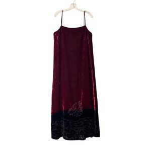 Vtg Y2K David Dart Burgundy & Black Velvet Maxi Dress Floral Spaghetti Straps